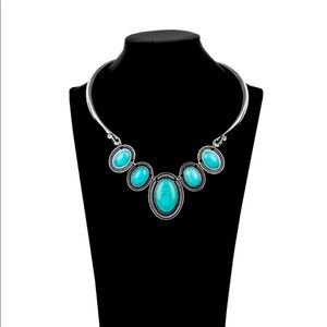 TURQUOISE SILVER CUFF BAR NECKLACE